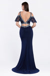Amazing Off The Shoulder Beaded Jersey Gown in NAVY!