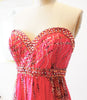 Coral Silk Animal Print Strapless Gown