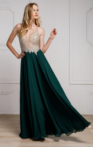 SEQUINED PLUNGING NECKLINE GOWN