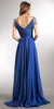 BEJEWELED SLEEVES PLEATED BUST LONG FORMAL EVENING DRESS