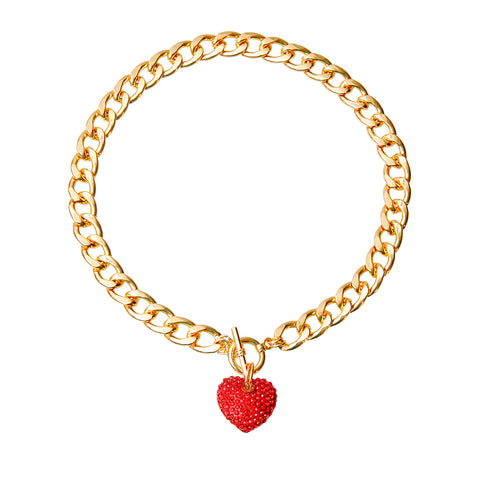 Red Rhinestone Heart Toggle Necklace